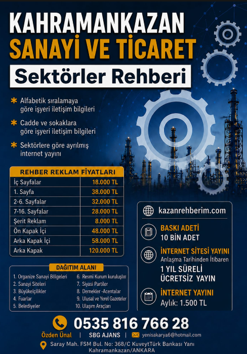Kahramankazan Sanayi ve Ticaret Sektörler Rehberi basılı kapağı — reklam fiyatları ve iletişim bilgileri